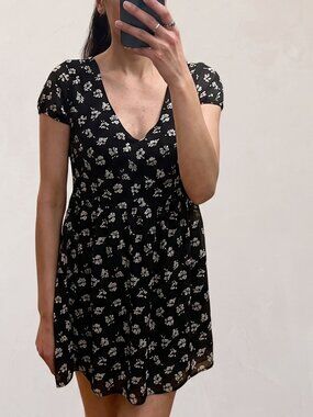 Forever 21 Black & White Floral Babydoll Mini Dress | Sheer Overlay